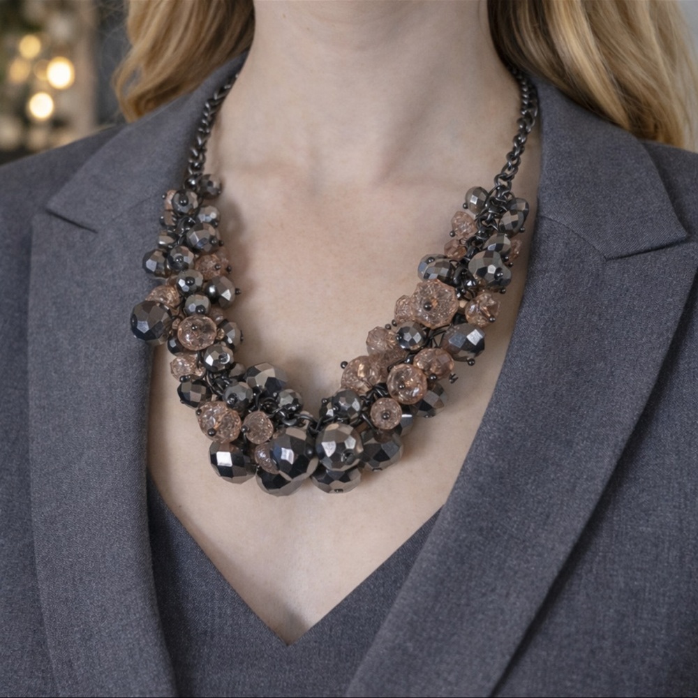 Gunmetal Gray & Pink Bead Necklace